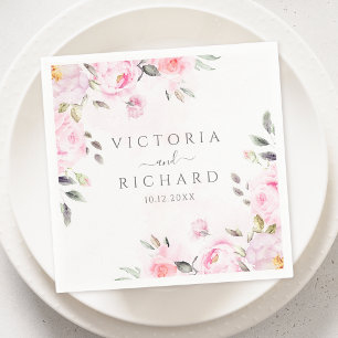 Guardanapo De Papel Casamento de Pedônias Florais de Molercola Rosa-Es