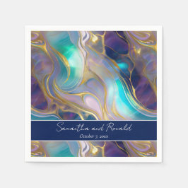 Guardanapo De Papel Casamento de Pedra Óptica Azul e Faux Dourado Eleg