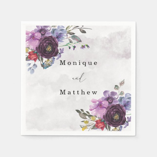 Guardanapo De Papel Casamento de Penas Botânicas De Plum Ultra Violet (Frente)