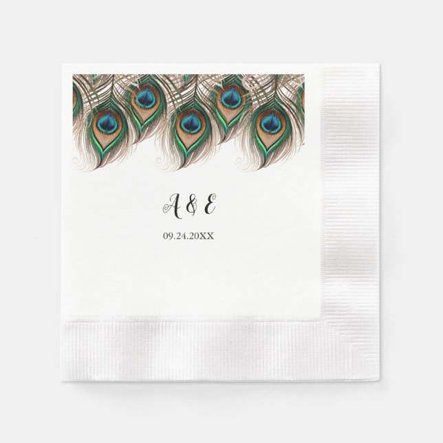Guardanapo De Papel Casamento de Penas de Peacock Elegante Napkins (Frente)