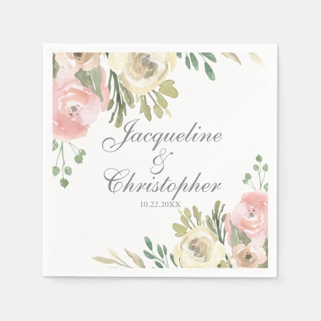 Guardanapo De Papel Casamento de Penas Rosa-Rosa-Blush, Primavera Flor (Frente)