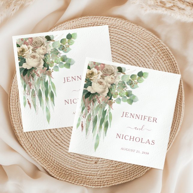 Guardanapo De Papel Casamento de Peões Florais Rosa Elegante (Elegant Pink Floral Peonies Wedding Napkins)
