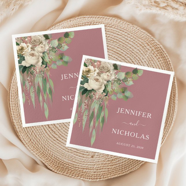 Guardanapo De Papel Casamento de Peões Florais Rosa Elegante (Elegant Pink Floral Peonies Wedding Napkins)