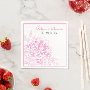 Guardanapo De Papel Casamento de Peônia Rosa Fúcsia e Cinza Elegante