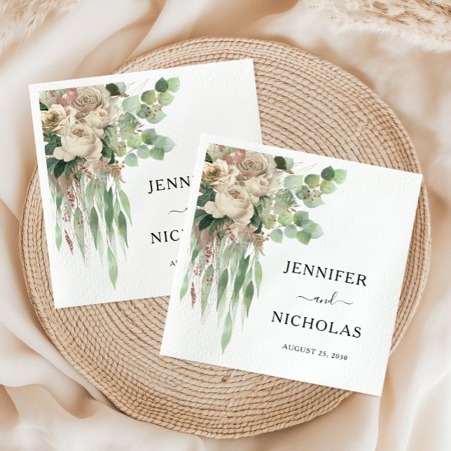 Guardanapo De Papel Casamento de Peônias Pretas e Brancas Florais Eleg (Elegant Floral Black & White Peonies Wedding Napkins)