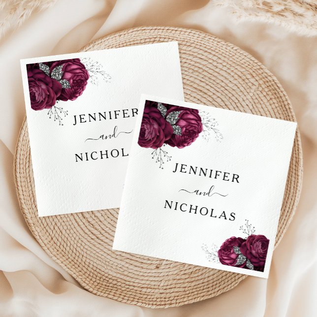 Guardanapo De Papel Casamento de Peonies Floral Burgundy Elegante (Elegant Floral Burgundy Peonies Wedding Napkins)