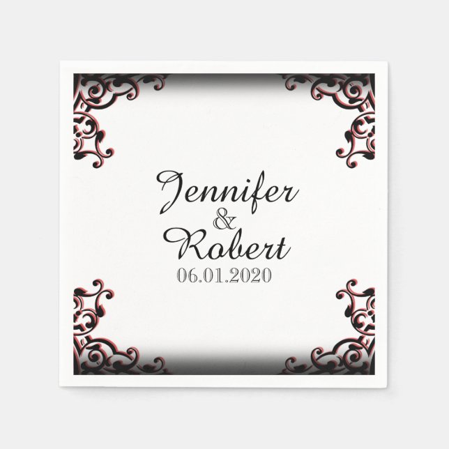 Guardanapo De Papel Casamento de Pergaminho Negro e Vermelho Napkin (Frente)