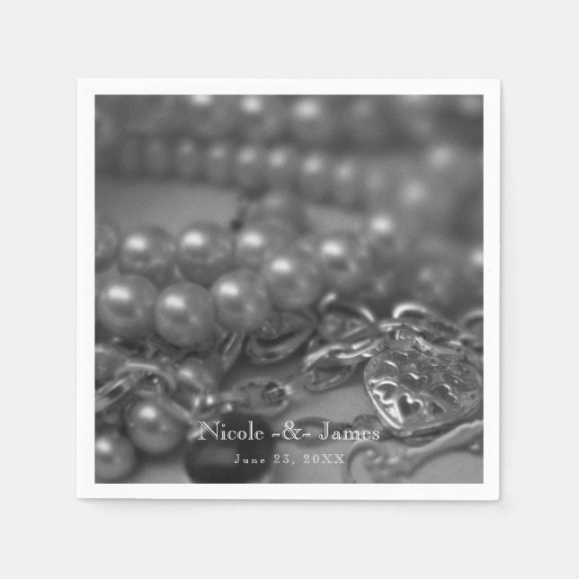 Guardanapo De Papel Casamento de Pérolas Negras e Brancas (Frente)