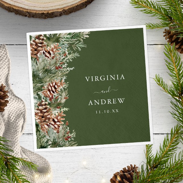 Guardanapo De Papel Casamento de Pinheiro Verde (Green Pine Evergreen Wedding Napkins by Painted Paperie
)