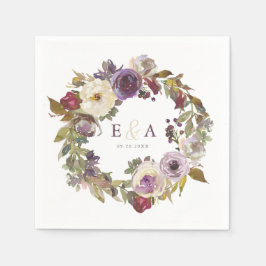 Guardanapo De Papel Casamento de Plum e Ivory Floral Watercolor Napkin