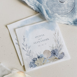 Guardanapo De Papel Casamento de Praia ao Água-Marinho com Aquarela Bo