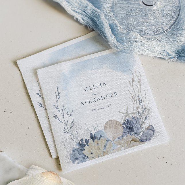 Guardanapo De Papel Casamento de Praia ao Água-Marinho com Aquarela Bo (Criador carregado)