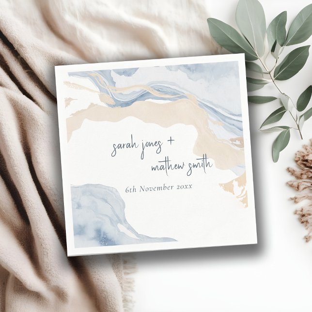 Guardanapo De Papel Casamento de praia costeira de bege azul Elegante  (Criador carregado)