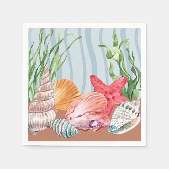 Guardanapo De Papel Casamento de Praia da Cera Azul de Seashell Náutic (Frente)