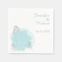 Guardanapo De Papel Casamento de praia de Blue Seashell Napkin