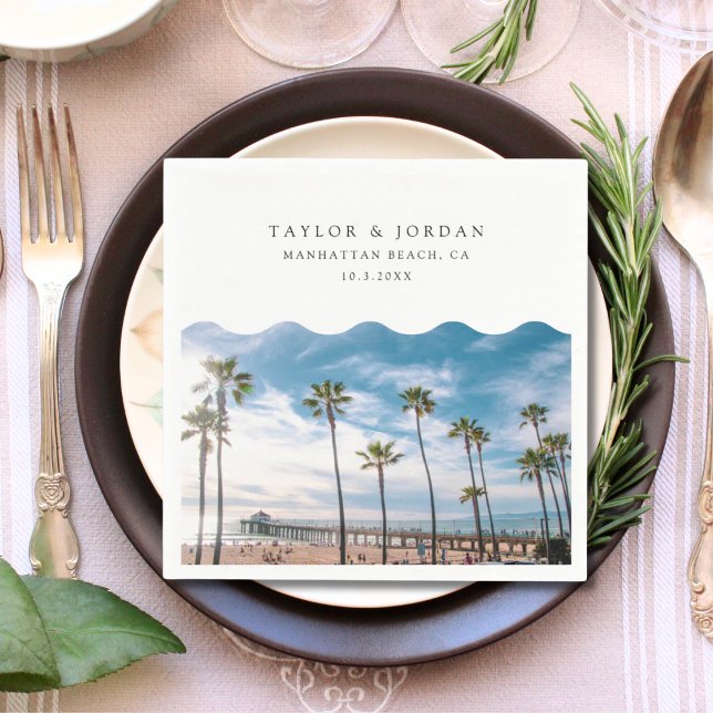 Guardanapo De Papel Casamento de praia em Manhattan Coquetel personali (Manhattan Beach Wedding Custom Cocktail Napkin
)