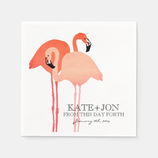 Guardanapo De Papel Casamento de Praia Rosa Flamingos (Frente)