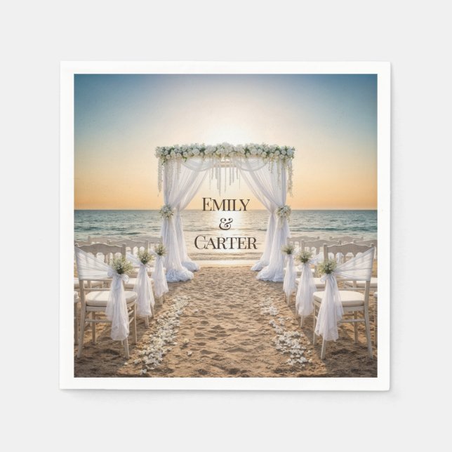 Guardanapo De Papel Casamento De Praia Sunset Com Arca Floral (Frente)