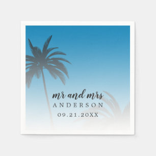 Guardanapo De Papel Casamento de praia tropical azul da palmeira do