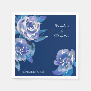 Guardanapo De Papel Casamento de Prata Floral Azul Elegante