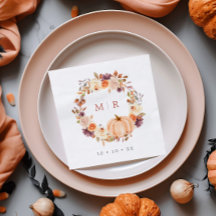 Casamento de Pumpkin & Purple Floral Wreath Monogr