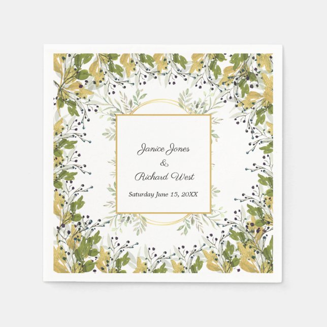 Guardanapo De Papel Casamento de Quadro Dourado Eucalyptus Botânico (Frente)