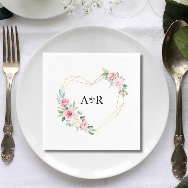 Guardanapo De Papel Casamento de Quadros Dourados Florais Rosa Rosa Ro (Criador carregado)