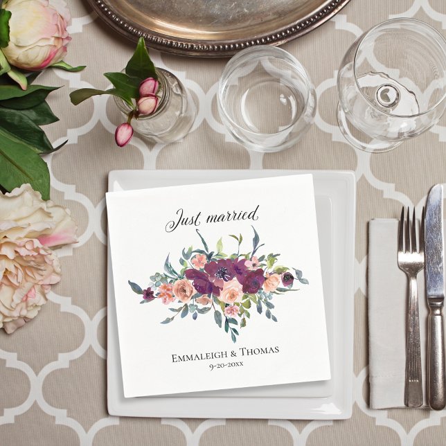 Guardanapo De Papel Casamento de Recem casados Floral Rosa-Rosa Elegan (Criador carregado)