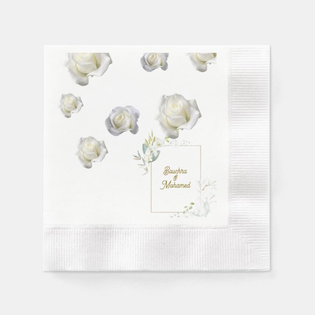 Guardanapo De Papel Casamento de Rosa Branca Elegante Napkins - Person (Frente)