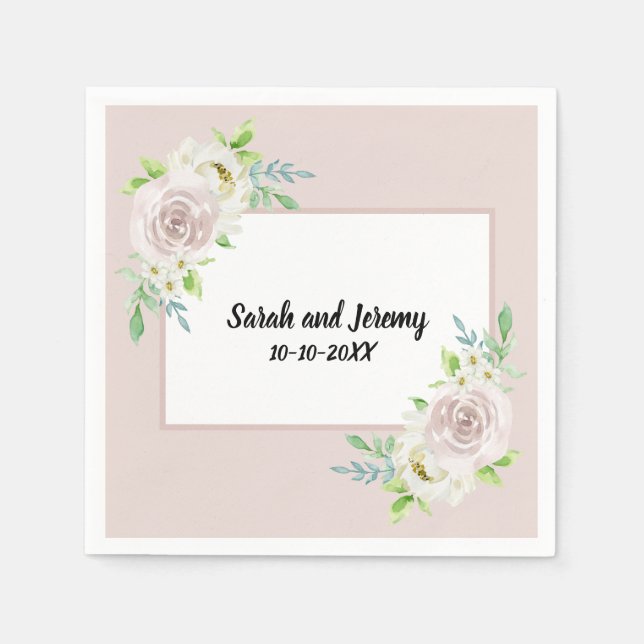 Guardanapo De Papel Casamento de Rosa de Aquarela Floral de Rosewood S (Frente)