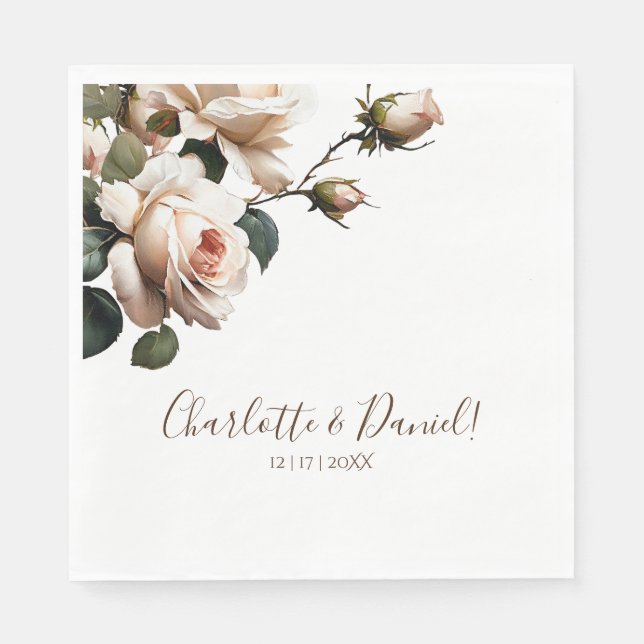 Guardanapo De Papel Casamento de Rosa de Óleo de Blush Beige (Frente)