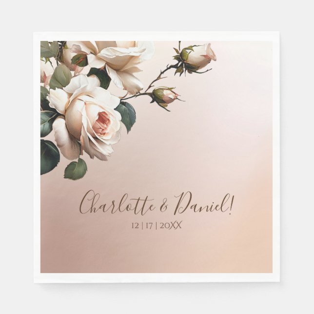 Guardanapo De Papel Casamento de Rosa de Óleo de Blush Beige (Frente)