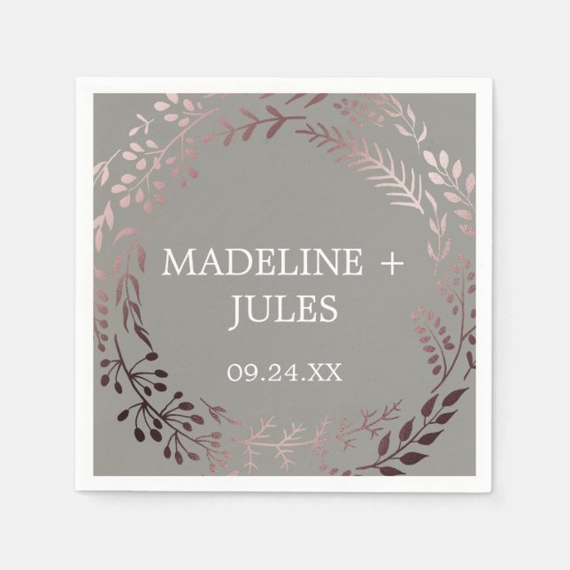 Guardanapo De Papel Casamento de Rosa e Cinzas elegantes (Frente)
