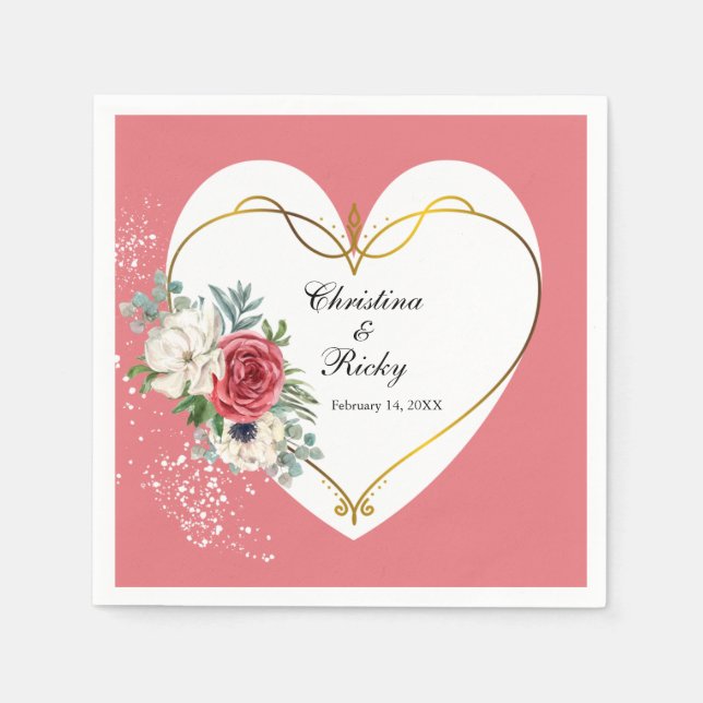 Guardanapo De Papel Casamento De Rosa E Rosa Brancos Elegante (Frente)