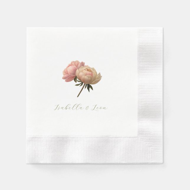 Guardanapo De Papel Casamento de Rosa Floral Chic Branco  (Frente)