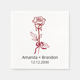 Guardanapo De Papel Casamento de Rosa vermelha Desenhada à Mão