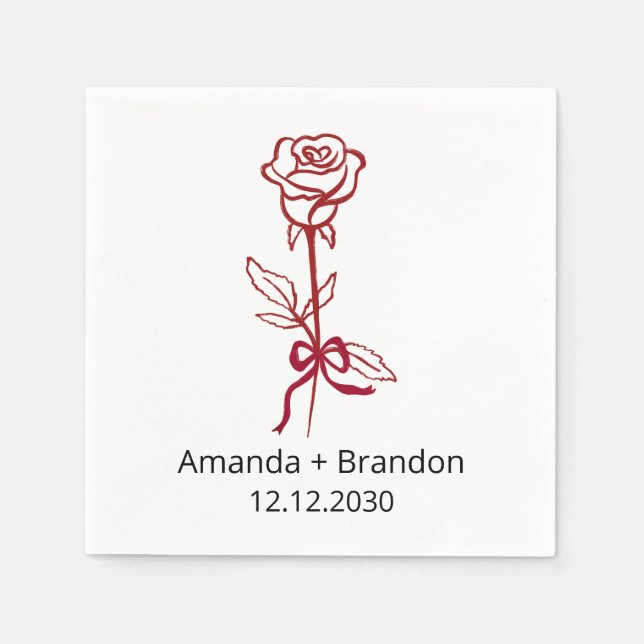 Guardanapo De Papel Casamento de Rosa vermelha Desenhada à Mão (Frente)