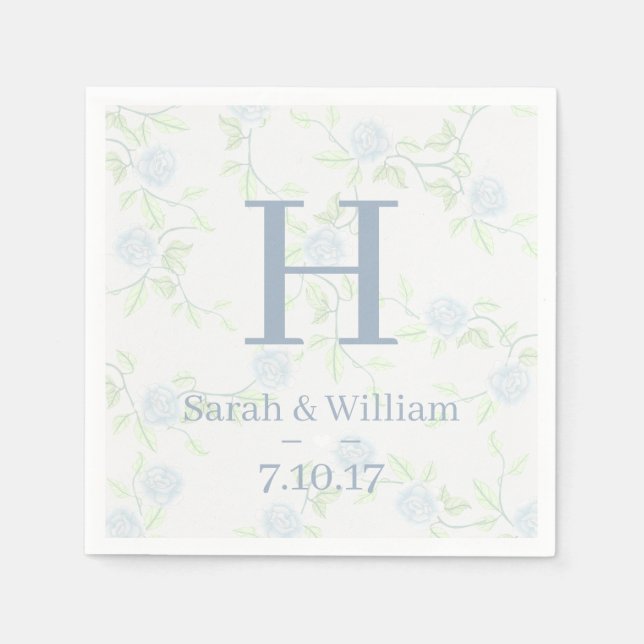 Guardanapo De Papel Casamento de Rosas Azuis Claro Elegante (Frente)