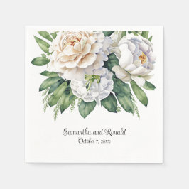 Guardanapo De Papel Casamento de Rosas Brancas Elegantes e Peonies