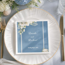 Guardanapo De Papel Casamento de Rosas Brancas em Azul Poeirento Elega
