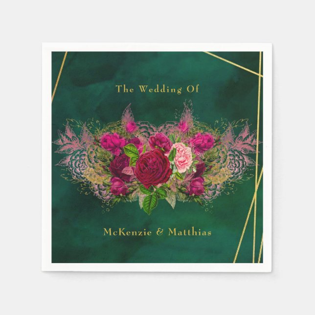 Guardanapo De Papel Casamento de Rosas de Península Verde Emerald (Frente)