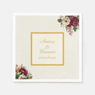 Guardanapo De Papel Casamento de Rosas Florais Elegante