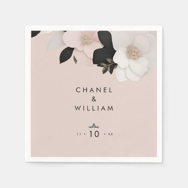 Guardanapo De Papel Casamento de rosas rosa macia e elegante (Frente)