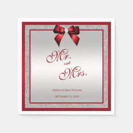Guardanapo De Papel Casamento de Ruby Red & Silver Glitter Elegante