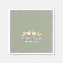 Guardanapo De Papel Casamento de Sage Green Dourado Lovebird