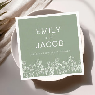 Guardanapo De Papel Casamento De Sage Green Wildflower Em Bloom