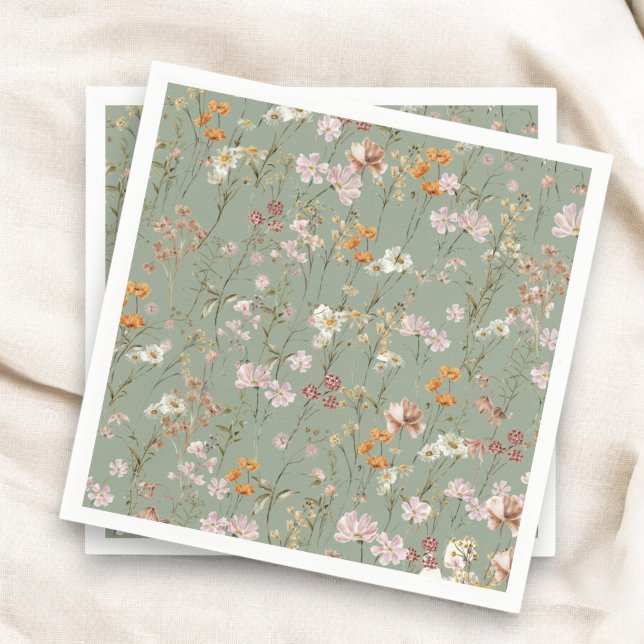 Guardanapo De Papel Casamento De Sage Green Wildflower Em Bloom Garden (Criador carregado)
