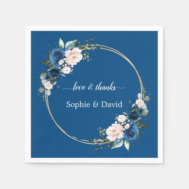 Guardanapo De Papel Casamento de Sangue de Flores Azuis-Rosa Douradas  (Frente)