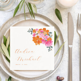 Guardanapo De Papel Casamento de Sangue Floral Floral, Rosa-Laranja Vi