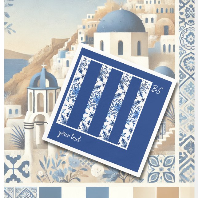Guardanapo De Papel Casamento de Santorini Azul e Branco Mediterrâneo (Criador carregado)